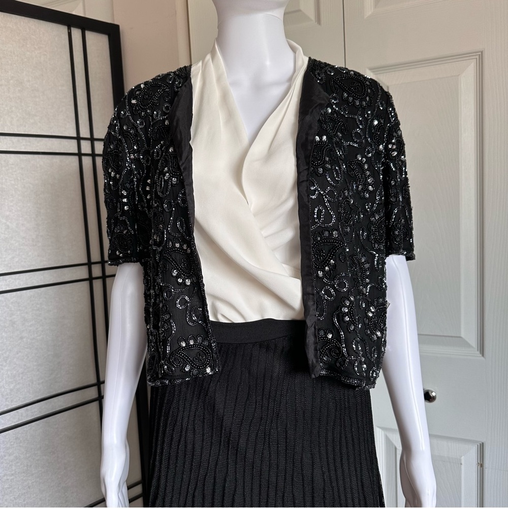 NWT Vintage Laurence Kazar Blazer Sequin Silk Beaded Beads Sequins Open Jacket M - Picture 3 of 17